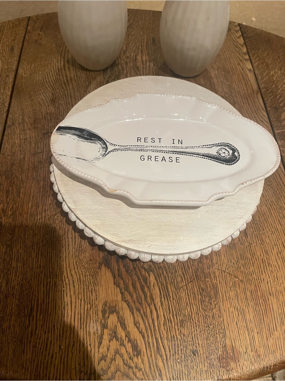 Mud Pie White Ceramic Spoon Rest with Silver Spoon Illustration